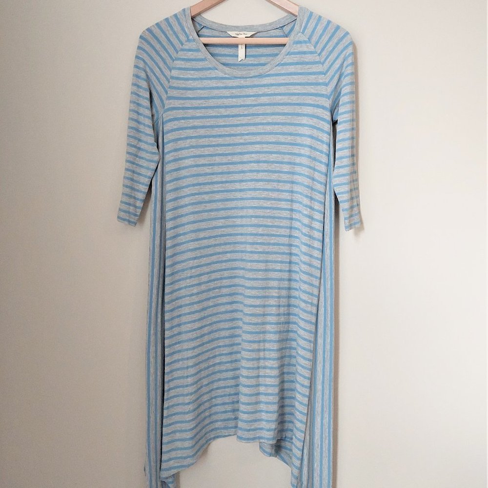 Matilda Jane Blue Gray Striped 3/4 Sleeve Stretch Swing Dress